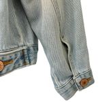 Forever 21 Blue Denim Pink Orange Floral Embroidered Distressed Jean Jacket sz M Photo 3