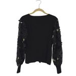 Sioni Milano Black Illusion Sheer Floral Embellished Sleeve Sweater Size Small Photo 5