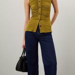 PROENZA SCHOULER WHITE LABEL Army Green Sleeveless Collared Button Front Top XL Photo 2