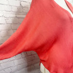 Free People  Top Red Rouge Size S Gauze Long Sleeve Dolman Sleeve V-Neck Boho Photo 5