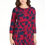 Time & Tru Red Navy Floral Long Sleeve Fall Autumn Dress Casual Size XXXL Holiday Photo 0