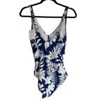 B2PRITY Navy White Tropical Floral Ruched One Piece Swimsuit Women's Small Blue Photo 4