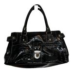 Liz Claiborne Croc Embossed Shoulder Bag Vegan Leather Purse Zip Buckle Black Photo 0