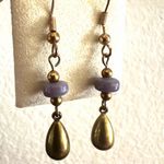 Artisan Brass & Lavender Glass Drop Earrings Photo 3