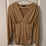 Chic Me  Gold V-Neck Long Sleeve Peplum, Sz M Photo 0