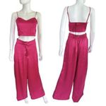 House of Harlow Satin Pants Crop Top SET S High Waist Elastic Back Pink NWT Photo 1