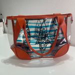 Prada Fish Pattern Stripes Vinyl Orange Leather Trim Tote Bag Colorful 10'' Photo 1