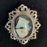 Vintage Baroque Opal Style Glass Brooch Pendant Gold Ornate Frame Pin Victorian Silver Photo 0