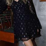 Band Of The Free New  Metallic Chiffon Bell Sleeve Mini Dress Black Silver Medium Photo 6