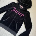 Juicy Couture  2012 velour Black full zip Hoodie with Pink glittery Logo Photo 3