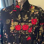 Silkland Women's Shirt Long Sleeve Kimono Top Black Red Beaded Flowers Silk Sz M Size M Photo 15