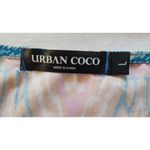 Urban Coco  Womens Dress Sz Large Blue Green Geometric Ruched Sleeves Peasant Photo 4