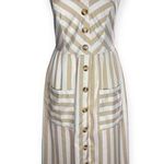 Style House Striped Button Front Pocketed Strappy Midi Dress Photo 0