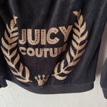 Juicy Couture Y2k Black Velour Hoodie Gold Glitter Logo Zip Up Women's Size L Photo 1