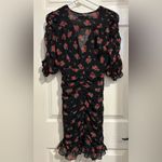ZARA  sheer black floral red roses ruched small ruffle cocktail party Dress Photo 4