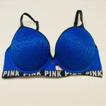 PINK - Victoria's Secret Victoria's Secret PINK Wear Everywhere Push Up‎ Bra Size 34D Leopard Print Blue Photo 5