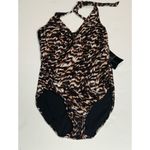 Aqua Green NWT  Brown Animal Print High Back Low Thigh 1 Piece Swimsuit Medium Photo 7