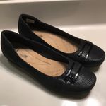 Clarks Women’s Metallic Snakeskin Faux Suede Soft Cushion Buckle Hardware Flats Photo 0