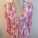 Midi Dress Long Sleeve Pink White Floral Frill Trim Flounce Sleeve Ruffle Hem M Size M Photo 2