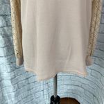 Miholl Women M mock neck waffle texture lace sleeve blouse w/zipper back closure Tan Size M Photo 2