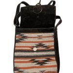 Suede leatherCoconut shells Black, Tan and Orange Aztec Ecuador Crossbody Purse Black Photo 2