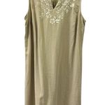 Croft & Barrow Linen Blend Split Neck Tan Croft Barrow Floral Embroidered Sleeveless Dress M Photo 9