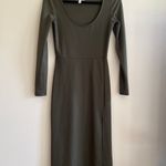 Leith - Elegant Olive Green Long Sleeve Midi Dress with slit - Size S Photo 1