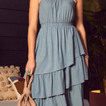 Evereve  Blue Tiered Midi Dress Size Small Women’s Rayon Flowy Photo 0