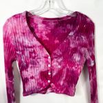 Aerie Medium Crop Top Handmade Tie Dye Long Sleeve Hot Pink Knit Preppy 1025 Photo 3