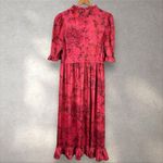 Sea New York Mimi Floral Midi Maxi Dress In Rosewood‎ High Neck Ruffle Sz L Pink Size L Photo 8