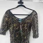 Happening in the present NWT H.I.P Goth Punk Women's Sheer Lace Top Black Gold Size‎ M Rock Vamp Baddie Photo 3