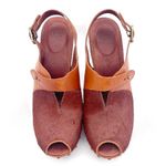 UGG  Nicco Leather Calf Hair Platform Peep Toe Slingback Sandal Brown Size 8.5 Photo 2