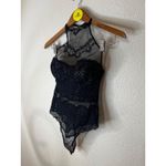 Victoria's Secret  Womens Bodysuit Teddy Black Halter Sheer Lace Thong Sensual 34C Photo 2