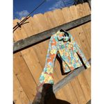 Nicole Miller Womens Floral Long Sleeve Cotton Denim Jacket 6 Orange Blue Button Photo 3