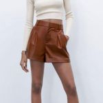 ZARA Faux Leather Brown Shorts Photo 1