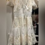 NWT Rubienn Eyelet Tired Back Tie Frill Mini Dress In Off White Photo 7