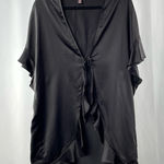 Victoria's Secret Victoria’s Secret Satin‎ Tie Front LOVE Graphic Print Robe in Black One Size Photo 0