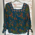 Farm Rio  Anthropologie Blue and Green Patterned Blouse Photo 1