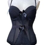 Vintage Corset Bra Lace Bow Black adjustable straps size medium Photo 0