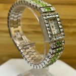 Suzanne Somers Deco Watch Green Square Channel Set Stones Women's Silver Tone Photo 3