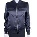 Equipment  Black 100% Silk Zip Up Bomber Jacket Photo 1