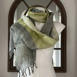 Linen Scarf with Feather Fringe, Green, Grey EXCELLENT! Green Photo 6