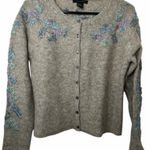 The Limited  Gray Cardigan with Blue and Purple Embroidery Lambswool NWOT Photo 0