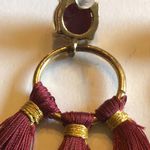 Boho Burgundy Maroon Tassel Fringe Dangling Gold Tone Earrings Photo 4