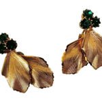 Vintage Gold Leaf & Emerald Green Rhinestone Clip Photo 0