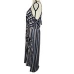 BCBGeneration  Large Midi Dress Striped Halter V-Neck Pockets Stretch Hi-Low Hem Photo 8