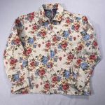 Tapestry Floral Zip Jacket Women’s Large Cottagecore Boho Rose Print Retro Blue Photo 0
