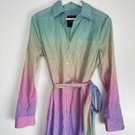 LE SUPERBE Girlfriend Stripe Long Sleeve Cotton Shirtdress Ombre Sky Size US 2 Green Photo 5