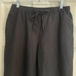 Sag Harbor Petite Linen Blend Embroidered Cropped Pants Drawstring Black Large Size undefined Photo 1