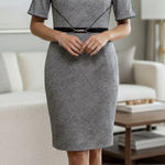 Kay Unger  Dress Designer Black White Tweed Lined Buckle Size 10 Cocktail Career Photo 0